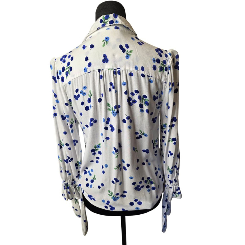 Women's Maeve by Anthropologie White Blue Blueberry Button Down Shirt Size 8 - Picture 4 of 13